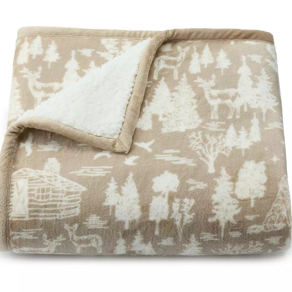 Cuddl Duds Bedding Cuddl Duds Cabin Deer Khaki Plush Sherpa Throw